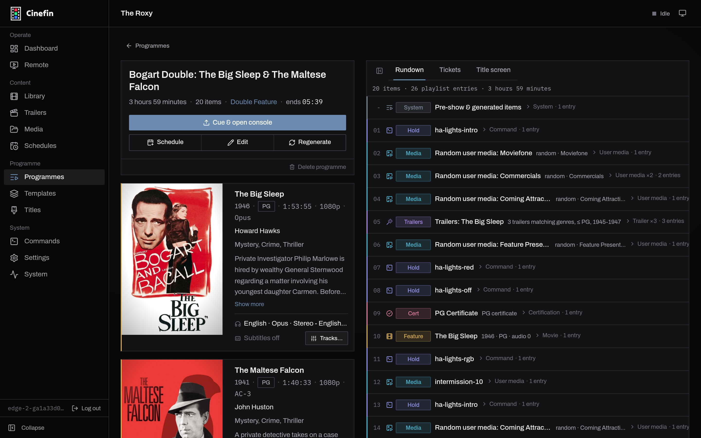 A programme rundown with each block resolved into playlist entries
